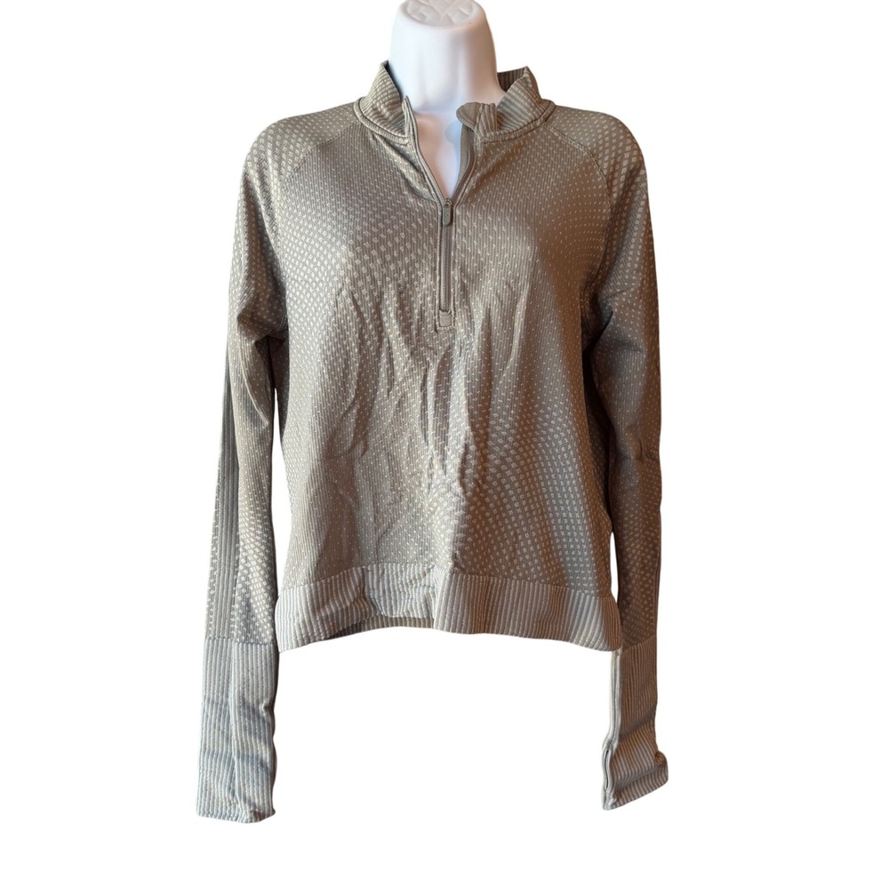 Lululemon Rest Less Cropped Half Zip Top Shirt Grid Warp Rover Raw Linen Sz 10